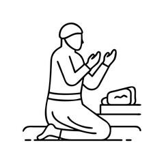 pilgrim praying in mina icon, pilgrim praying in mina line art - simple line art of pilgrim praying in mina, perfect for pilgrim praying in mina logos and icons