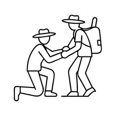 pilgrims helping each other icon, pilgrims helping each other line art - simple line art of pilgrims helping each other, perfect for pilgrims helping each other logos and icons