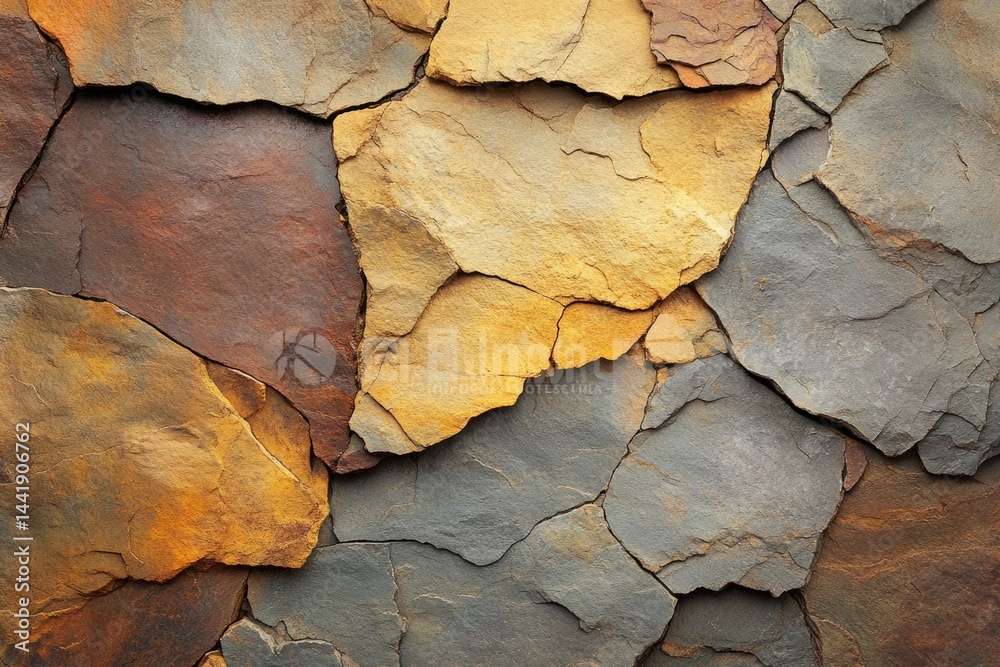 Aufkleber abstract texture of multicolored stone slabs with irregular shapes and cracks, showcasing natural be
