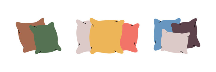 Set of cozy pillows. Orthopedic pillows. Vector illustration.