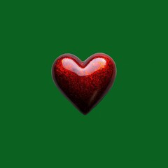 Glossy heart on green background