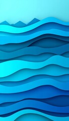 Fototapeta premium Abstract Background, 3D Rendered Paper Waves in Turquoise and Teal Tones, Flowing Fluid Design