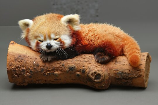 Adorable red panda sleeping on log: cozy wildlife theme for nature projects and animal designs