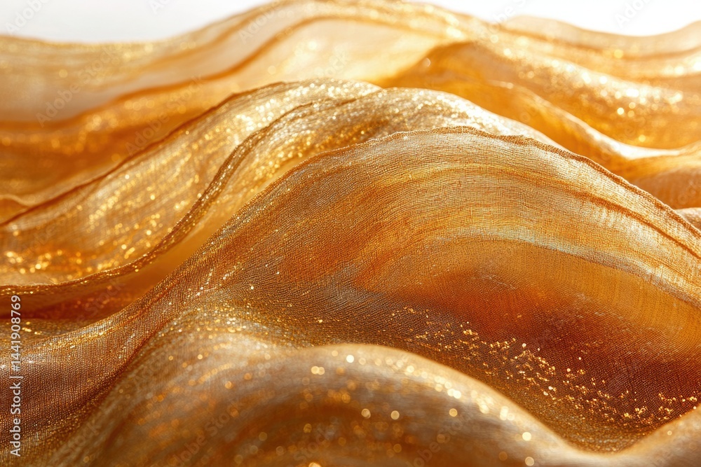 Poster golden fabric with shimmering texture, luxurious and elegant drape.