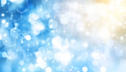 Abstract Technology Background With Glowing Hexagons On A Gradient Blue And White Color Scheme