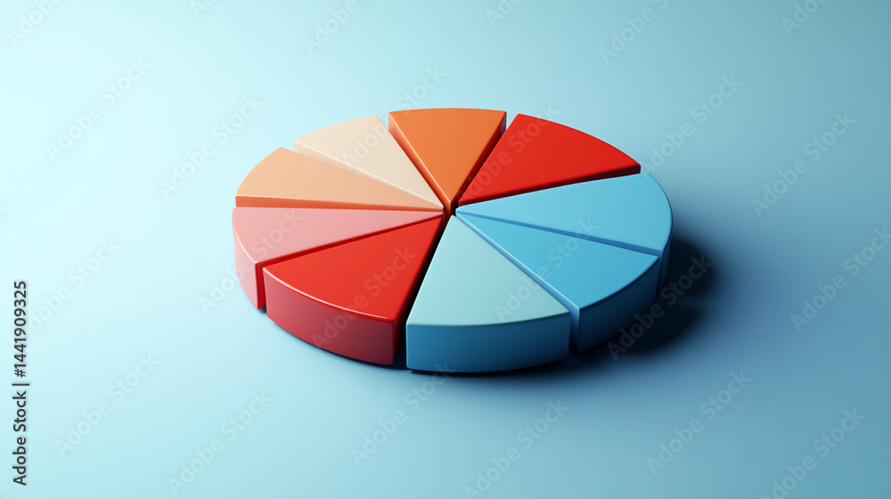 Poster 3D rendering of a colorful pie chart on a blue background.