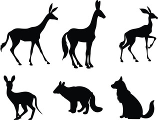 Animal Silhouettes Set for Design and Branding. Wildlife Silhouette Collection for Creative Use. Black Animal Silhouettes for Digital Projects. Animal Shape Icons for Logos and Graphics
