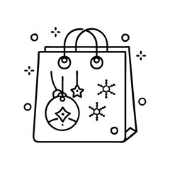 shopping bag with holiday decor icon, shopping bag with holiday decor line art - simple line art of shopping bag with holiday decor, perfect for shopping bag with holiday decor logos and icons