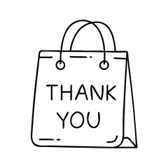shopping bag with thank you icon, shopping bag with thank you line art - simple line art of shopping bag with thank you, perfect for shopping bag with thank you logos and icons