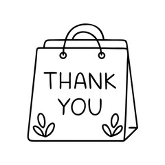 shopping bag with thank you icon, shopping bag with thank you line art - simple line art of shopping bag with thank you, perfect for shopping bag with thank you logos and icons