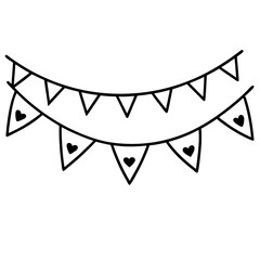 Romantic Bunting with Hearts Outline