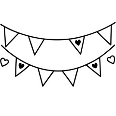 Romantic Bunting with Hearts Outline