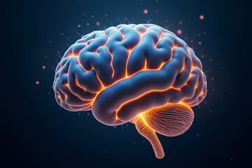 Fototapeta premium Cosmic brain made of glowing stars and constellations, chromosome strands floating in blue and golden light, dreamy abstract representation of neurodiversity in deep space.