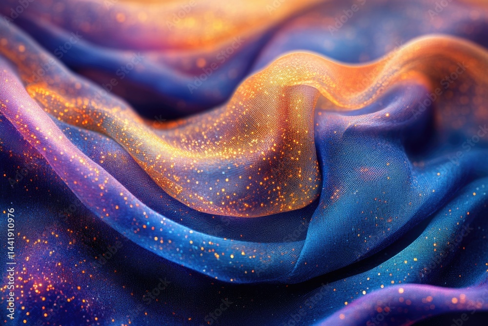 Aufkleber a mesmerizing close-up of iridescent fabric, shimmering with golden glitter, creating a celestial ef