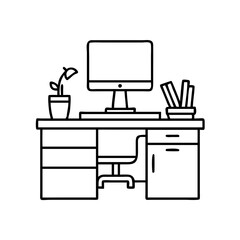 small office desk setup icon, small office desk setup line art - simple line art of small office desk setup, perfect for small office desk setup logos and icons