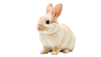 Obraz premium A cute little off-white bunny isolated on a white background, showcasing its soft fur and gentle, adorable appearance.