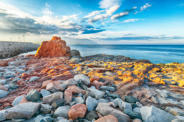 Remarkable sunset view of Red Rocks (Rocce Rosse) in Arbatax.