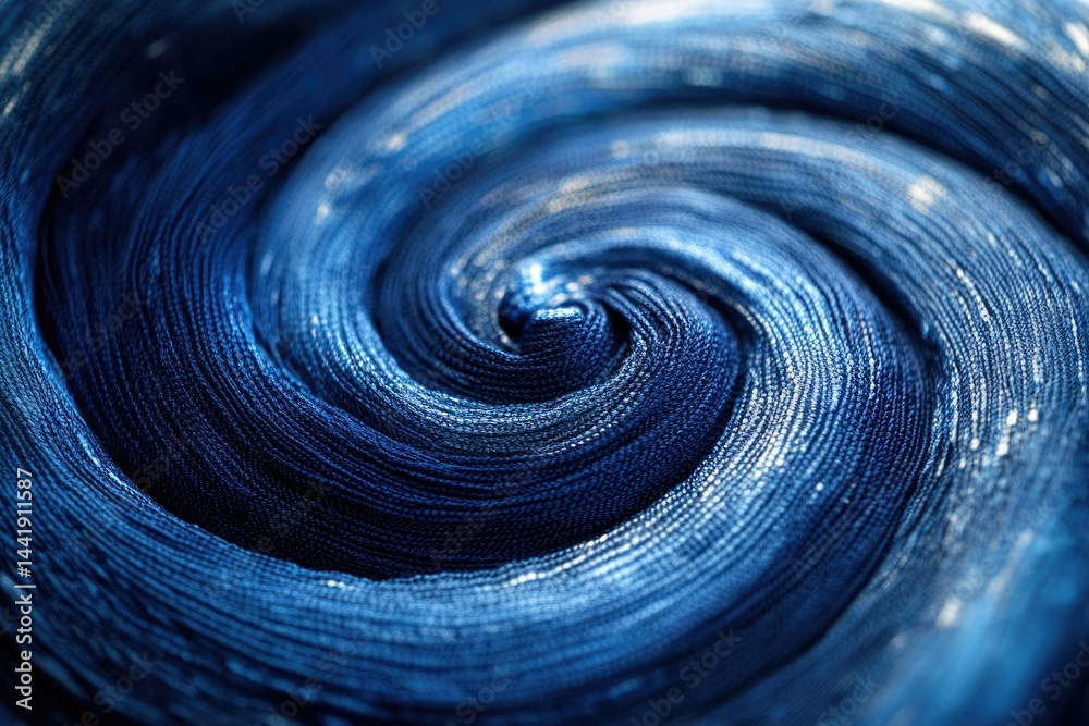 Aufkleber swirling dark blue fabric creates a mesmerizing vortex pattern, showcasing texture and depth.
