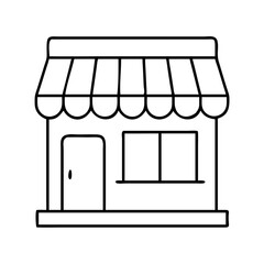 storefront with awning icon, storefront with awning line art - simple line art of storefront with awning, perfect for storefront with awning logos and icons
