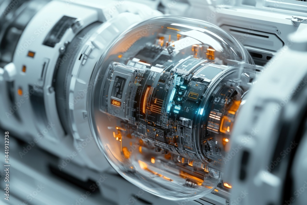 Leinwandbilder Futuristic technology, a complex circuit board encased in a transparent sphere, showcasing advanced engineering and design.