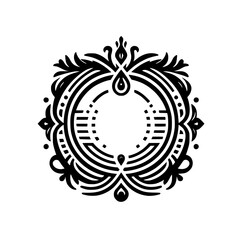 Naklejka premium Ornamental Black and White Circle Frame with Floral Accents