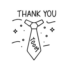 tie with thank you text icon, tie with thank you text line art - simple line art of tie with thank you text, perfect for tie with thank you text logos and icons