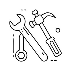 toolset hammer and wrench icon, toolset hammer and wrench line art - simple line art of toolset hammer and wrench, perfect for toolset hammer and wrench logos and icons