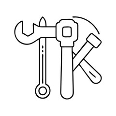 toolset hammer and wrench icon, toolset hammer and wrench line art - simple line art of toolset hammer and wrench, perfect for toolset hammer and wrench logos and icons