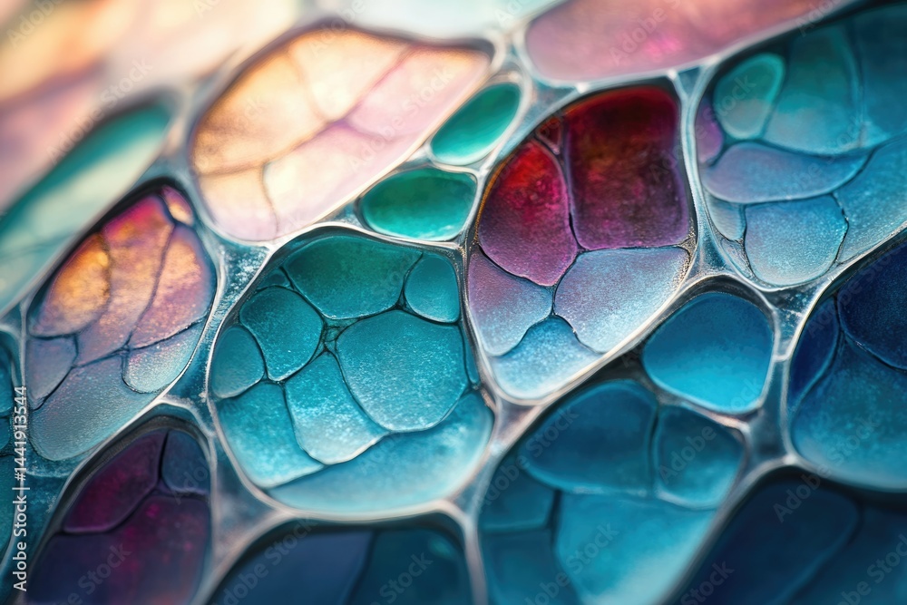 Poster abstract close-up of vibrant, multicolored cells resembling a mesmerizing organic pattern.