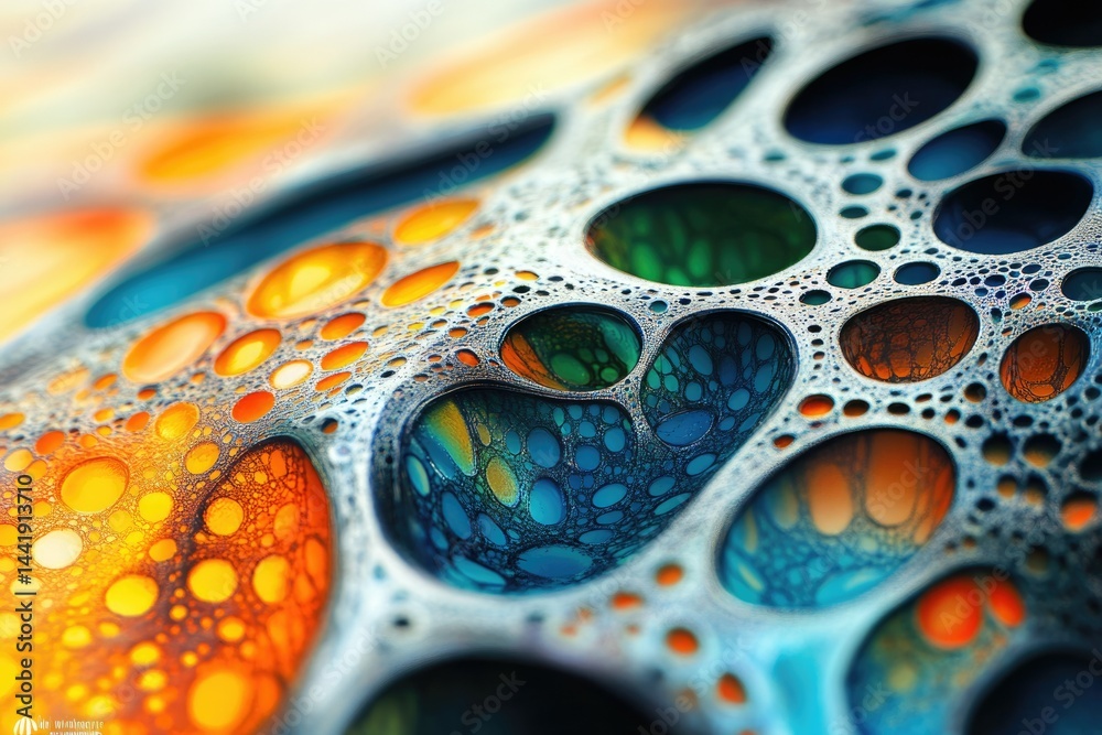 Aufkleber abstract close-up of vibrant, interconnected bubbles resembling a colorful, intricate cellular struc