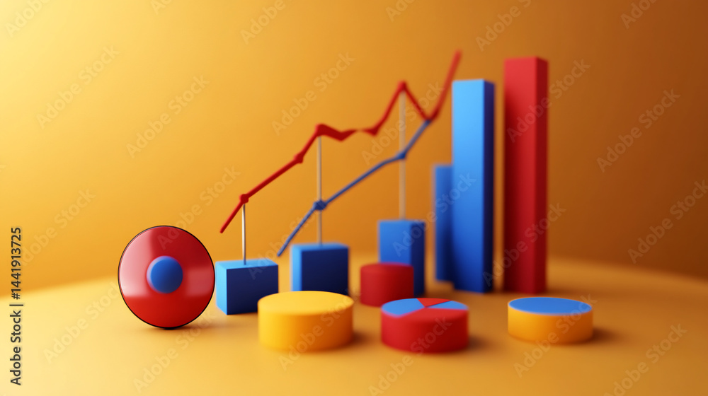 Poster colorful 3d chart showing growth and data analysis.