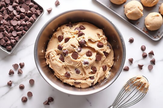 Gourmet chocolate chip cookie dough ready for baking delight
