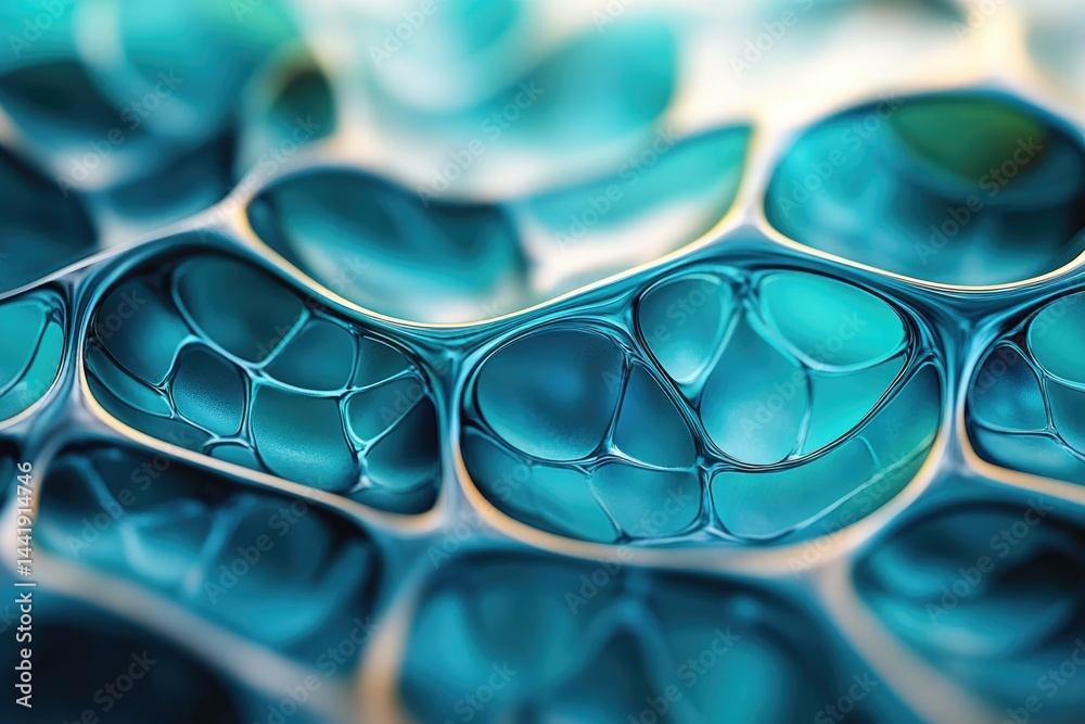 Aufkleber Abstract image of interconnected, vibrant teal cells, resembling a microscopic view of organic structures.