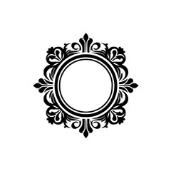 Elegant Black & White Flourish Frame Design, Ornamental Circle Emblem