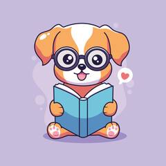 cute corgi with book kawaii character vector illustration 