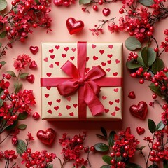Romantic gift box with red hearts and floral accents for valentine's day celebration and decor inspiration