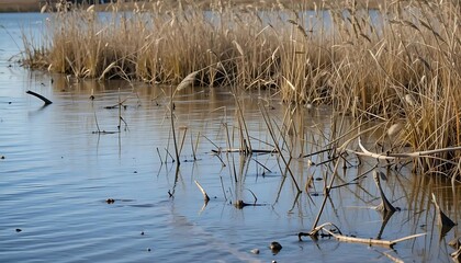 Serene Winter Reed Reflections: A Calm Aquatic Landscape