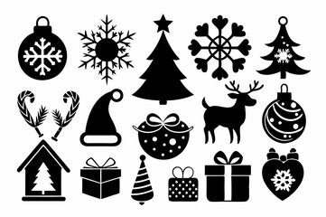 Christmas black and White Icon Set silhouette And White Background