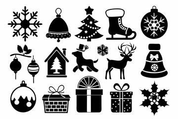 Fototapeta premium Christmas black and White Icon Set silhouette And White Background