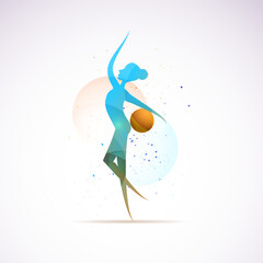 Vector illustration abstract silhouette of a girl in rhythmic gymnastics. Gymnastics strength, acrobatics, juggling. Sports concept.