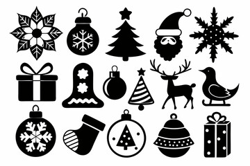 Christmas black and White Icon Set silhouette And White Background