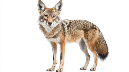 Fototapeta premium A coyote standing with alert ears, against white