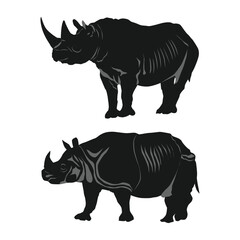 Black Rhinoceros, Rhino Silhouette illustration on white background vol 03