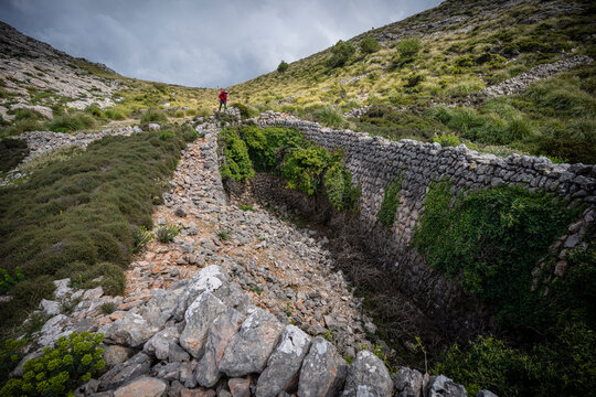 Collado des Telegraf snow storage pit, municipality of Escorca, Natural area of the Serra de Tramuntana., Majorca, Balearic Islands, Spain