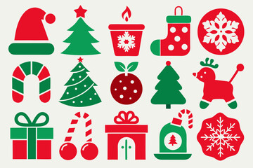 Christmas color icon set silhouette 