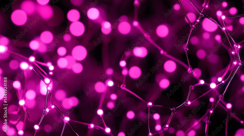 Poster abstract pink network glowing lines and bokeh lights.