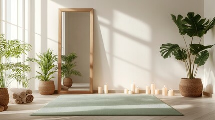 Naklejka premium Interior with Mirror Plant and Candles
