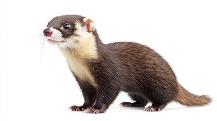 Fototapeta premium A ferret standing with a playful expression, isolated on white