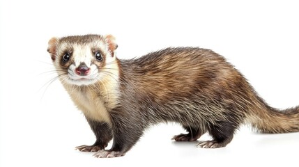 A ferret standing with a playful expression, isolated on white
