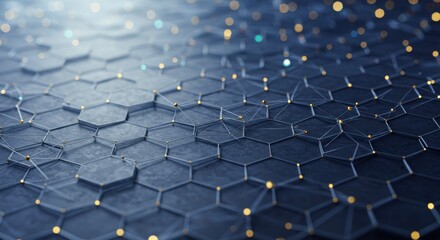 Obraz premium Abstract Hexagonal Network Digital Grid Connecting Dots and Lines Futuristic Technology Concept